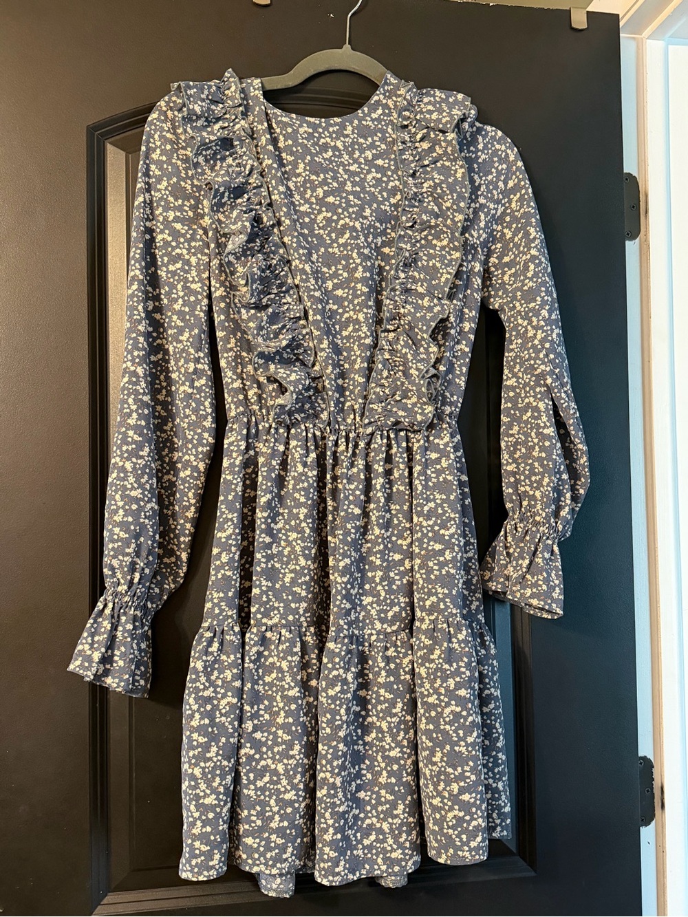 Blue Floral Ruffle Long-Sleeve Dress